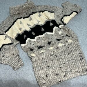 Vintage Tunic Sweater Mini Dress Medium Wool Turtleneck Chunky Knit 90s